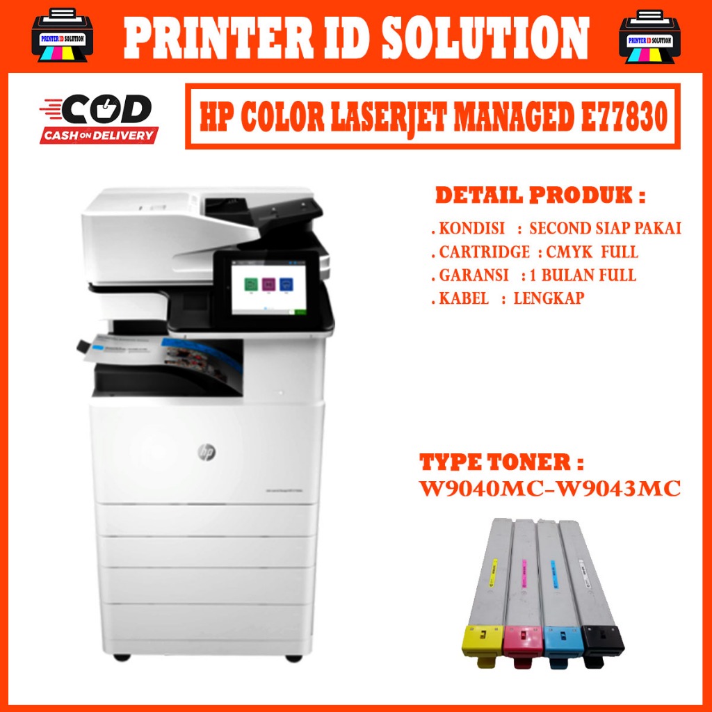PRINTER HP Color Laserjet Managed E77830 A3 FOTOCOPY  Type Toner W9040MC-W9043MC