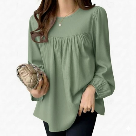 Blouse Crinkle Lengan Panjang Wanita Morif Polos Warna Sage Green Atasan Pakaian perempaun