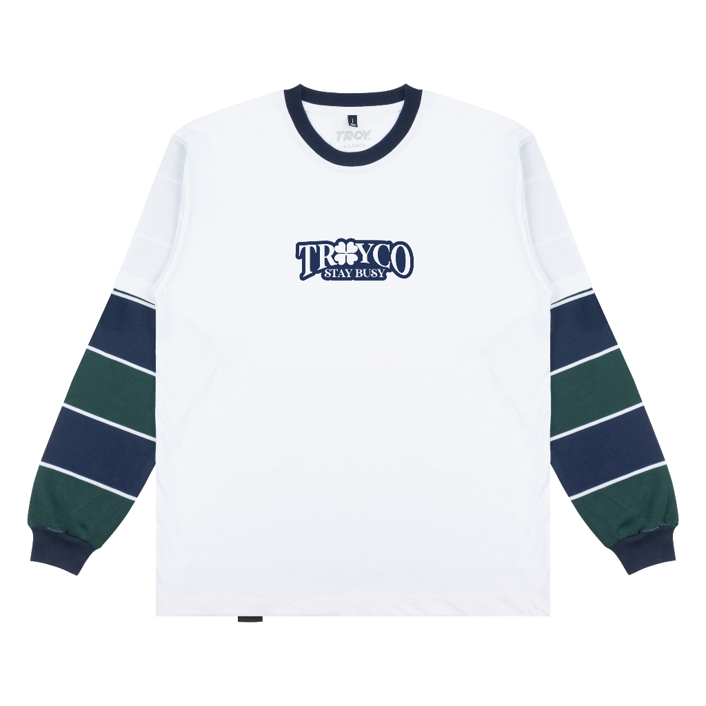 Troy Company Double Sleeve Longsleeve Tshirt White Navy Celtic Blue - Kaos Putih Navy Lengan Panjang DSD 3510