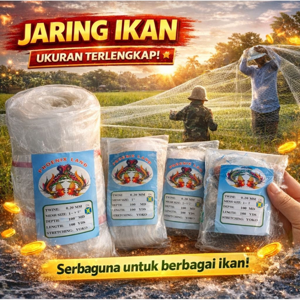 Jaring Ikan Senar 0.20 Yoko – Panjang 100 m / 100 Yards | Pukat Ikan (Ukuran Bisa Dipilih)