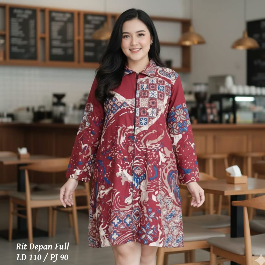 Renata Batik Solo | Tunik Batik Renata Best Seller dress kantor Busui jumbo || Tunik Batik Seragaman