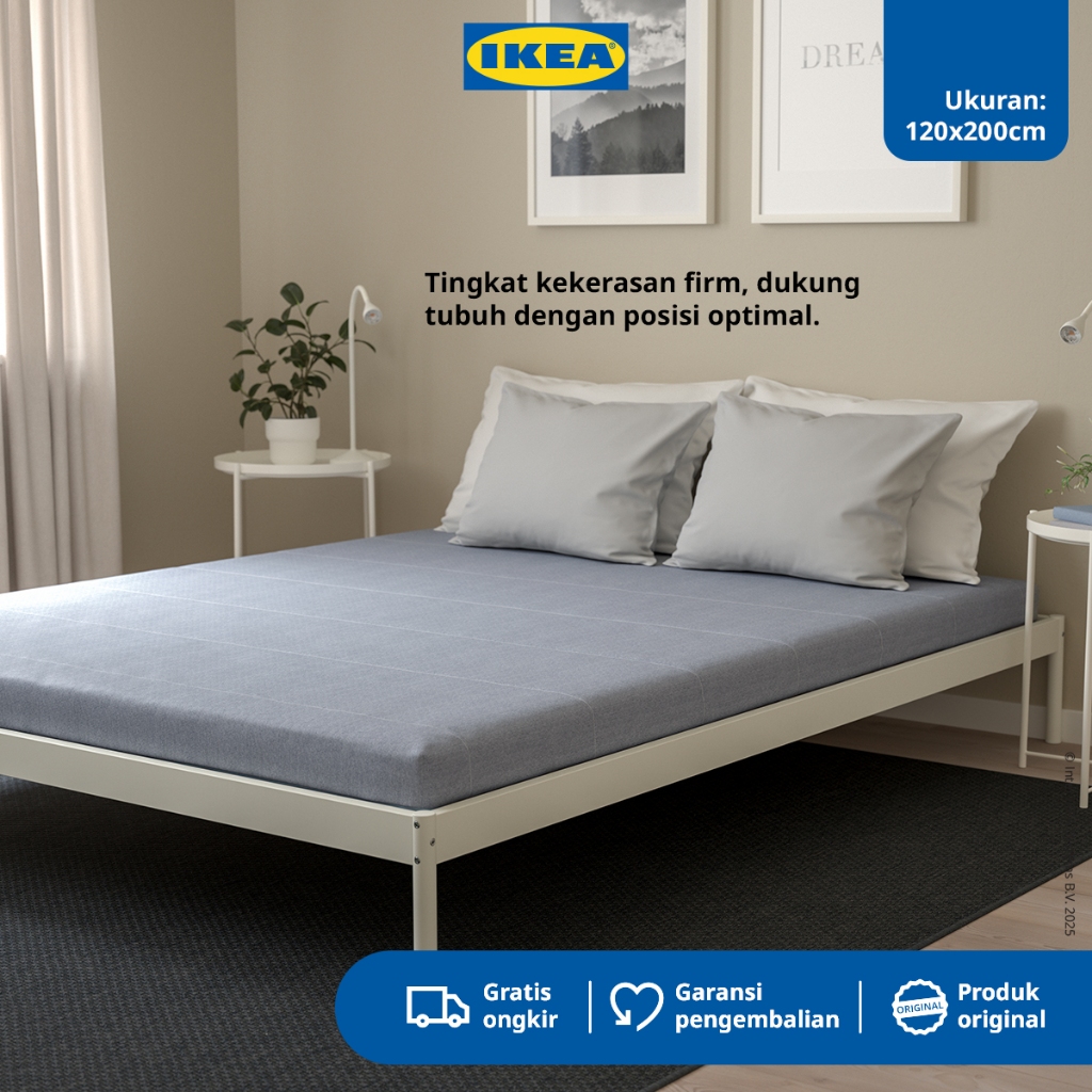 IKEA AGOTNES Kasur Busa Tipe Keras Biru Muda 120x200 cm