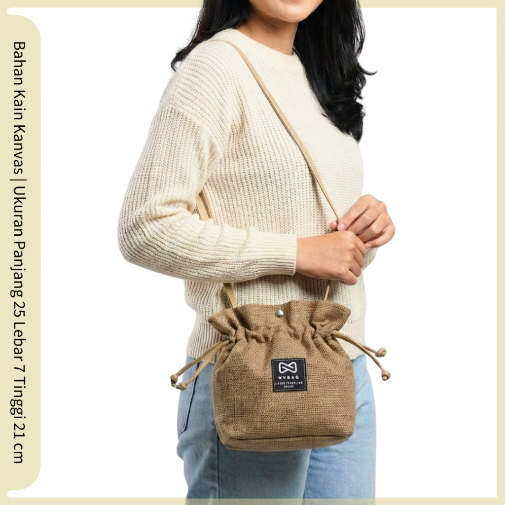 Tas Slingbag Mini Serut Tali Panjang Slempang Cewek Simpel Minimalis Murah COD Semarang Buat Lebaran