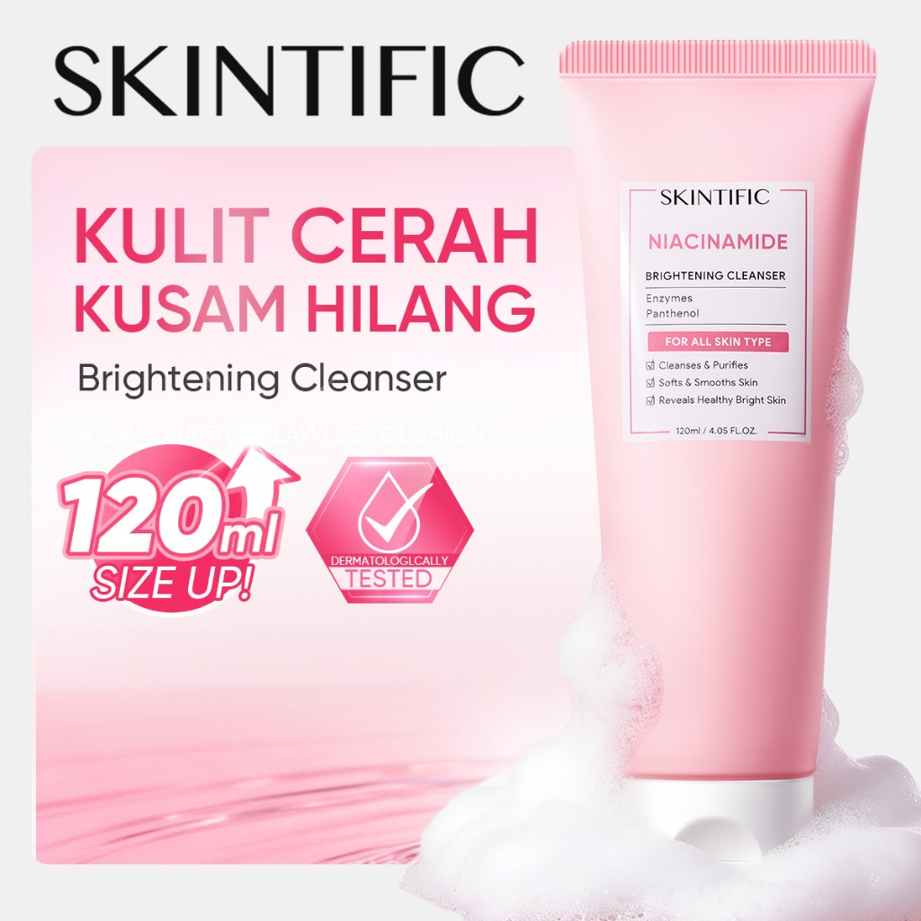 [SIZE UP!!] SKINTIFIC - Glowing Brightening Cleanser 120ml | Niacinamide Facial Wash Kulit Kusam Sab