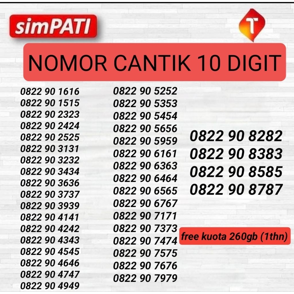NOMOR CANTIK TELKOMSEL 10 DIGIT - NOMOR CANTIK SIMPATI 11 DIGIT
