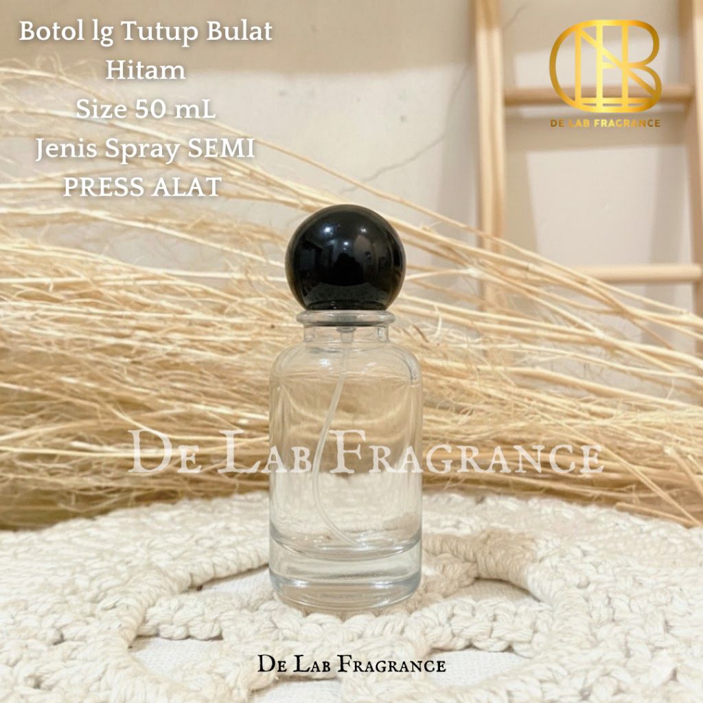 botol parfum lv bulat 50 ml spray semi press/ botol parfum lucu mewah elegant kaca bulat tebal