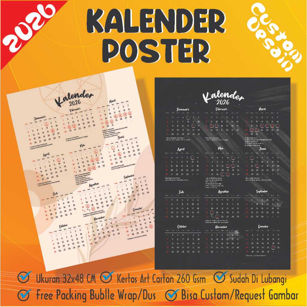 Kalender Poster Kalender Dinding / Kalender A3+ Art Carton 310 gsm