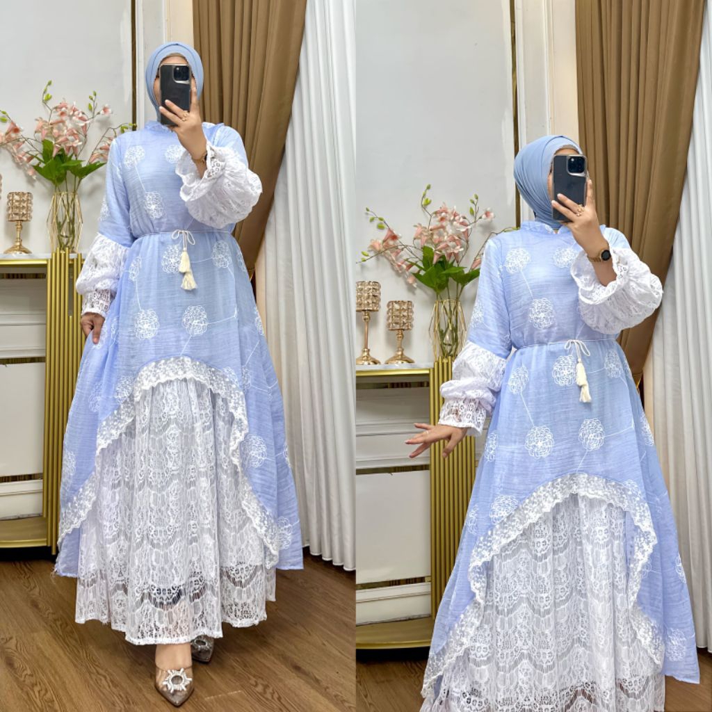 Gamis Katun Fairy Crepe Premium Brokat Chantilly Full Furing – Elegan & Adem