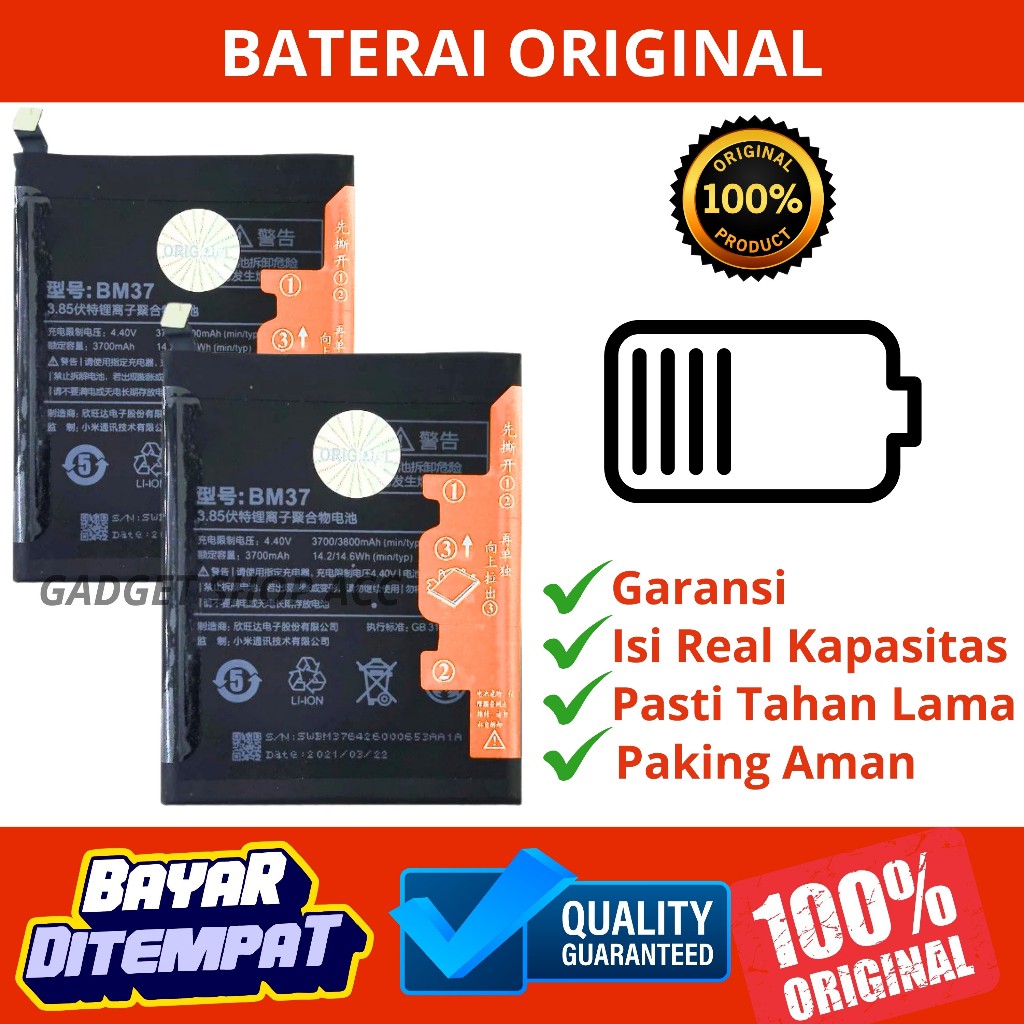 BATERAI XIAOMI MI 5S PLUS / XIAOMI MI 5S+ BATERAI XIAOMI BM37 ORIGINAL
