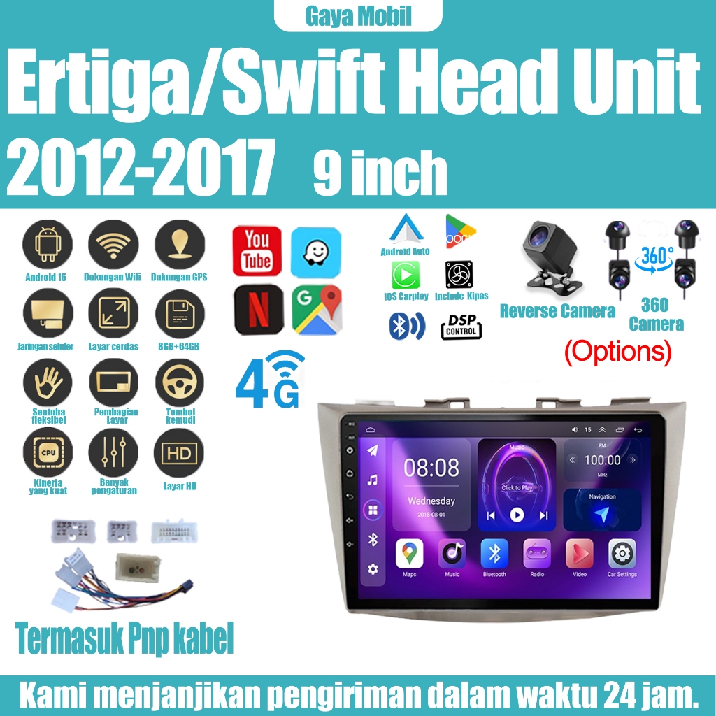 Suzuki Ertiga/ Swift 2012-2017 Head Unit 8 Chip Nuklir 8+64GB/8+128GB Android 15 9 Inch Head Unit Du