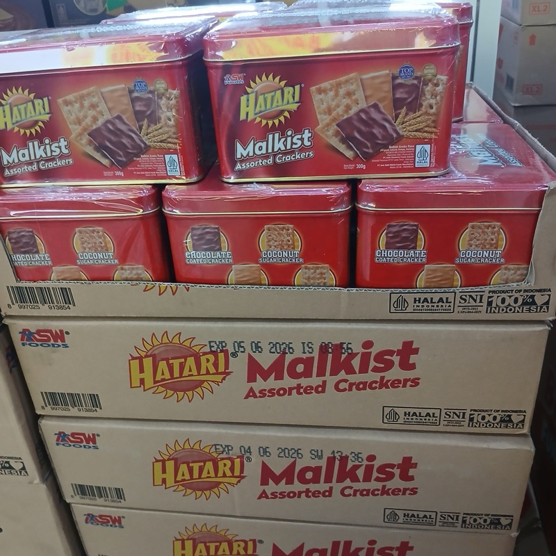 (G) HATARI MALKIST CRACKERS ASSORTED KLG 300g ( 1 karton isi 6 kaleng )
