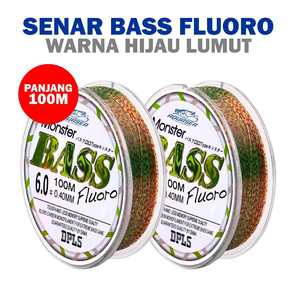 SENAR BAJA Tali Pancing  Bass FLUOROCARBON 100M Warna Hijau Lumut Senar Pancing