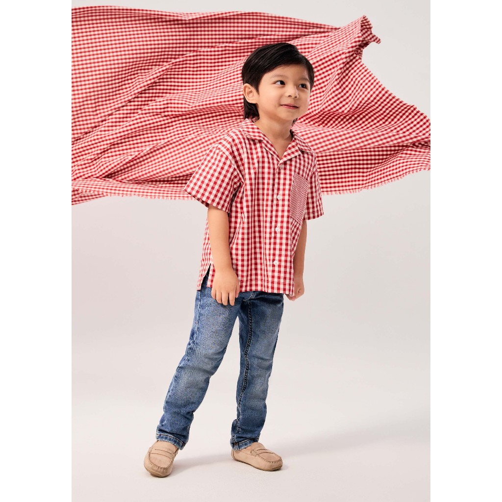 Love Bonito - Atasan Anak - Kids' Gingham Cotton Button Down Shirt - Red