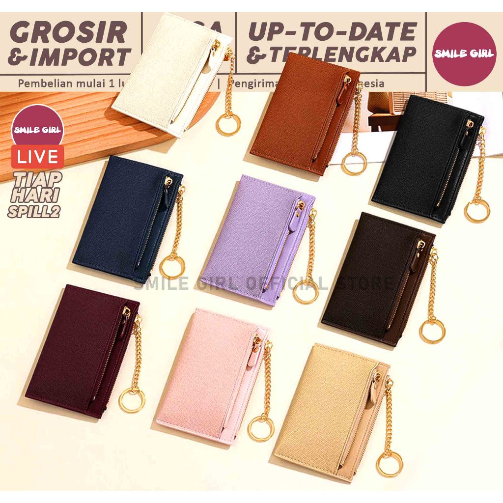 SG | PUSAT GROSIR | 9 PCS - 2in1 Ganci + Dompet Kartu dan Kantong Koin Warna Polos Taomicmic