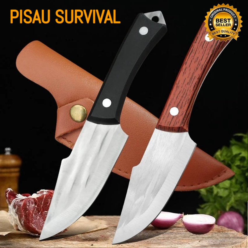 PISAU SURVIVAL CAMPING OUTDOOR TAJAM MULTIFUNGSI/PISAU SURVIVAL MINI PLUS SARUNG TERBAIK