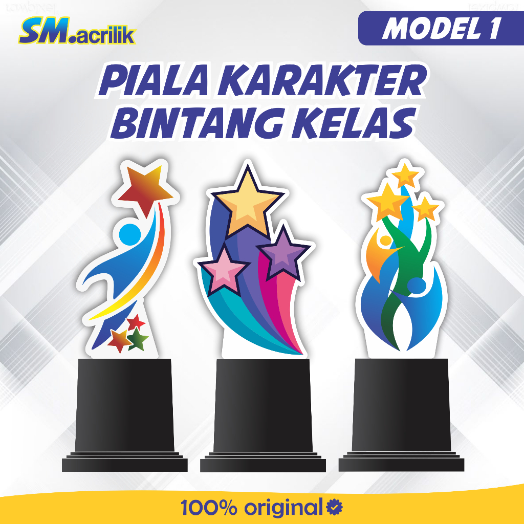 PIALA AKRILIK KARAKTER BINTANG JUARA Model 1 | Trophy Bintang Kelas TK SD Unik | Piala Penghargaan A