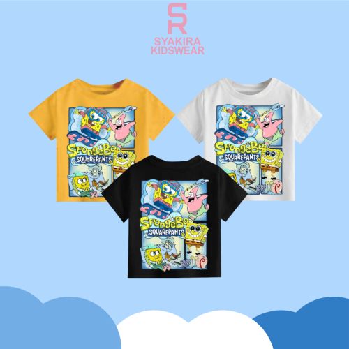Syakira Kids Baju Anak / T-shirt Anak / Kaos Anak Laki - Laki dan Perempuan 1 - 10 Tahun SpongeBob: 