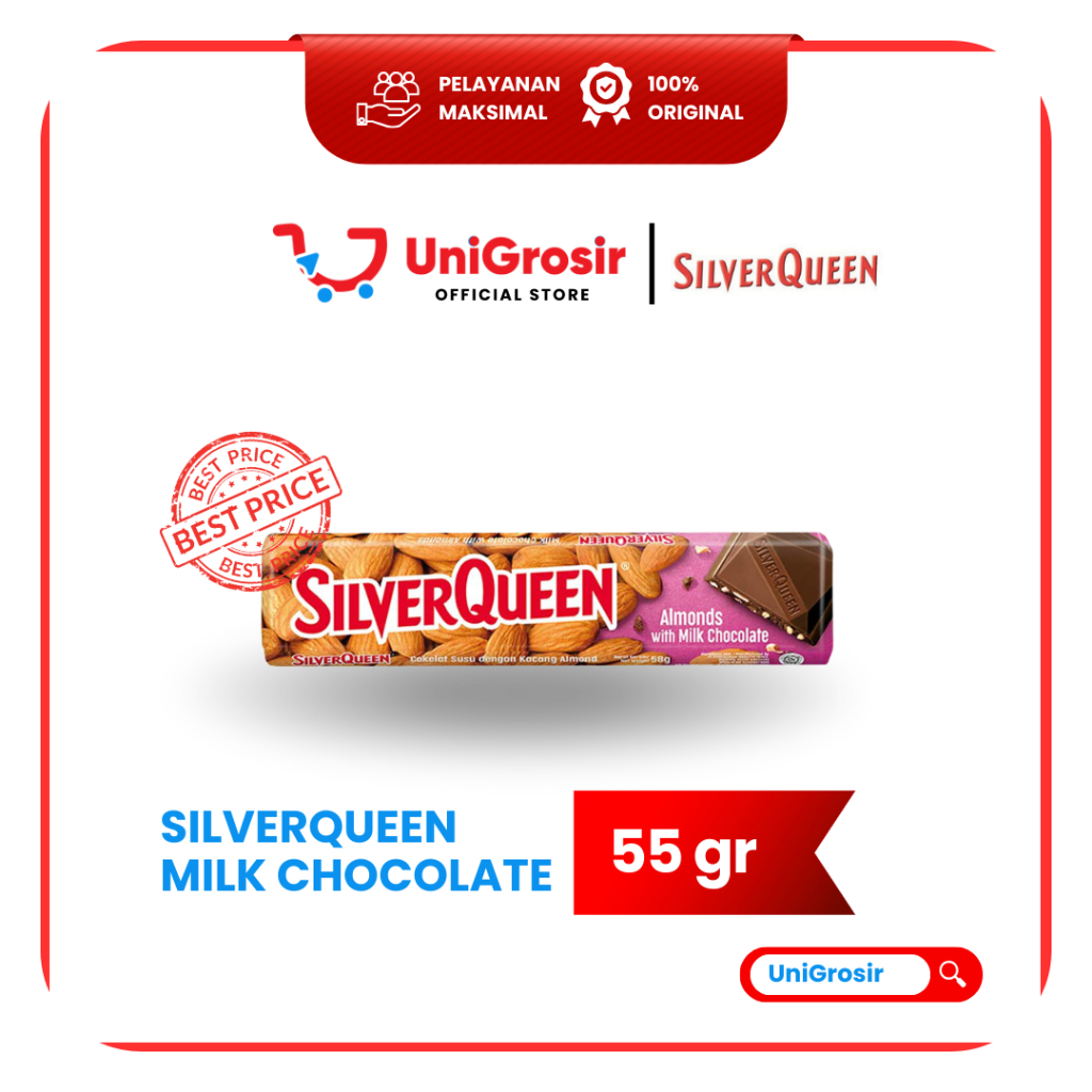 [UniGrosir] SILVER QUEEN SILVERQUEEN MILK CHOCOLATE S ALMOND COKLAT BAR ~ 55 gr
