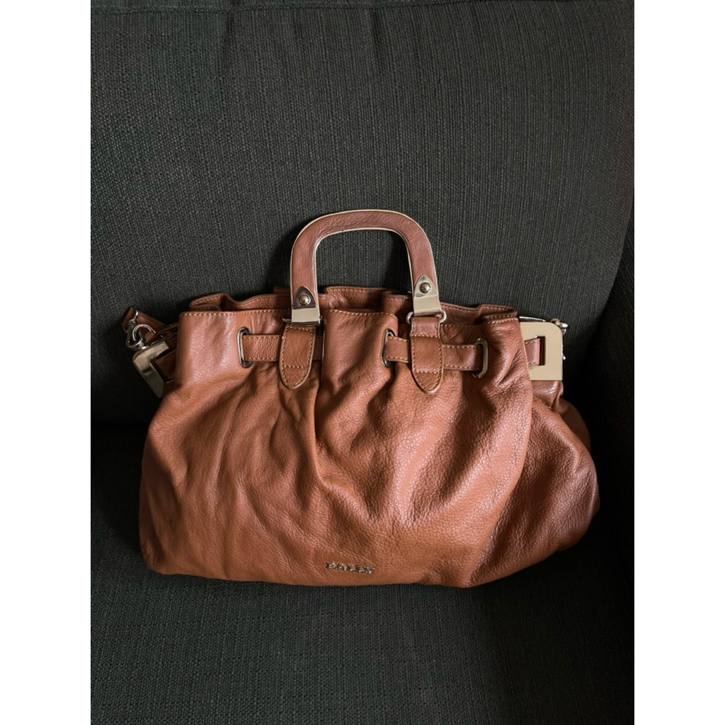 [Preloved] BALLY Ruched Leather Hobo Bag - Cognac Brown (Authentic)