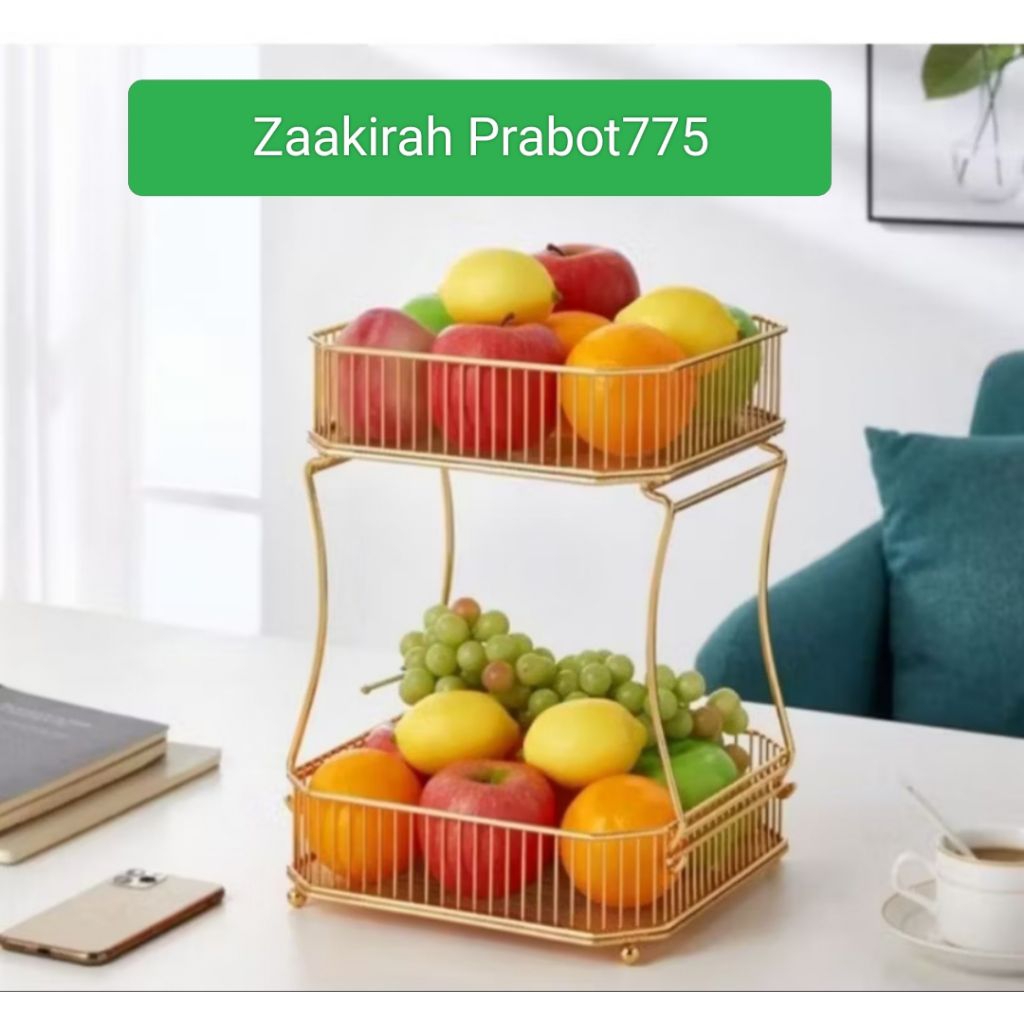 ( COD ) Rak buah / rak cemilan / rak serbaguna / rak warna gold 2 susun / rak warna emas / rak cemil