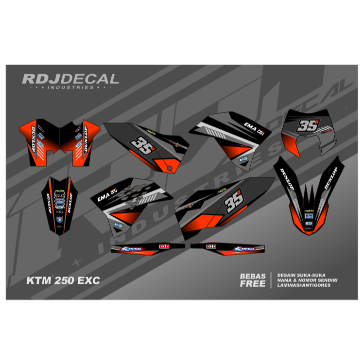 DECAL STIKER KTM 250 EXC (001) DEKAL STICKER FULLBODY 2008 2009 2010 MERAH KUNING HIJAU BIRU EMAS GO