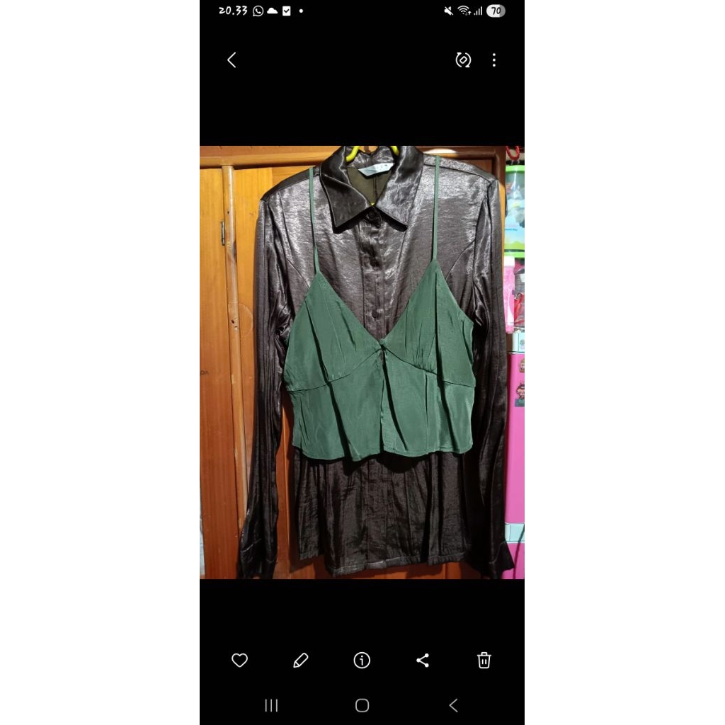 Kemeja Satin Brown plus outer Hijau Army