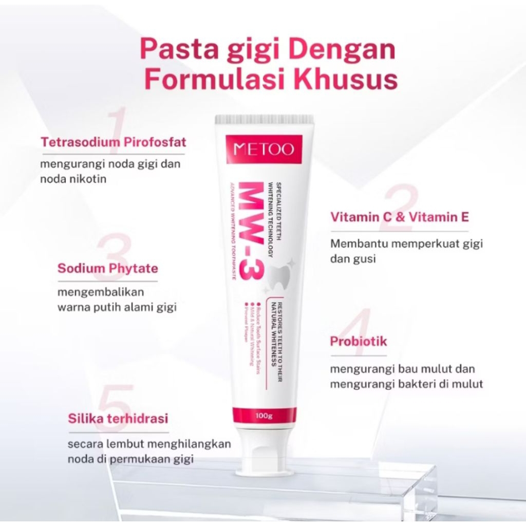Pasta Gigi Pemutih Gigi MeToo MW-3 100g - Lembut, Bebas Sensitif, Probiotik