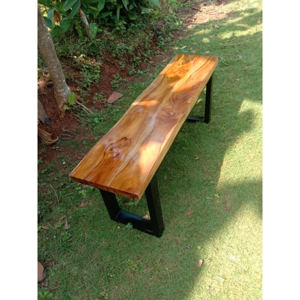 Kursi Taman Kursi Tunggu Kursi Outdoor Bangku Panjang Kayu Jati Asli Kaki Besi Hollow