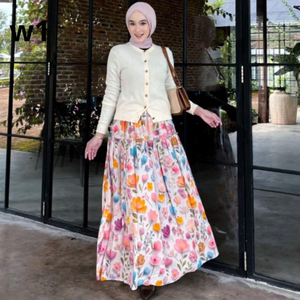 TATAOS BANGKOK TULIP FLOWER BUNGA LONG SKIRT ROK PANJANG FLARE COTTON IMPORT