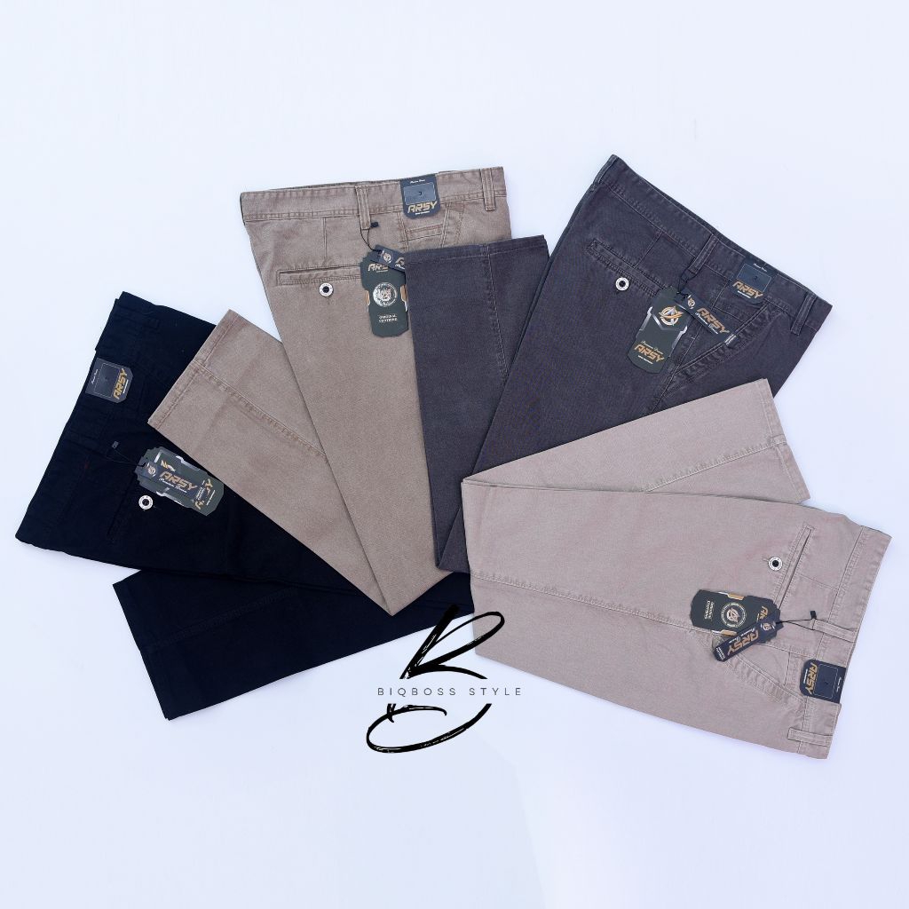 Celana panjang katun kanvas pria premium