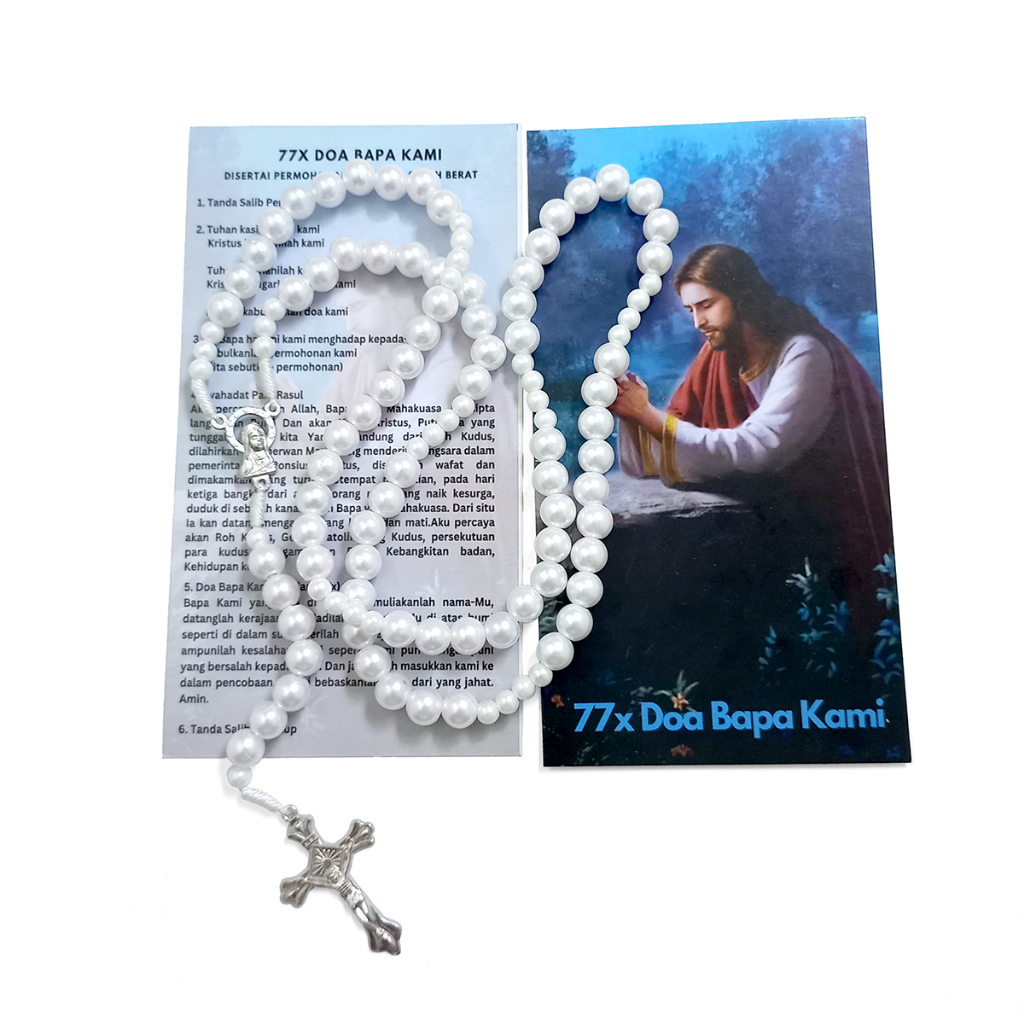 Kalung Rosario 77 Bapa Kami Bahan Parel Putih - Rosario 77x Doa Bapa Kami - Rosario 77 Bapa Kami