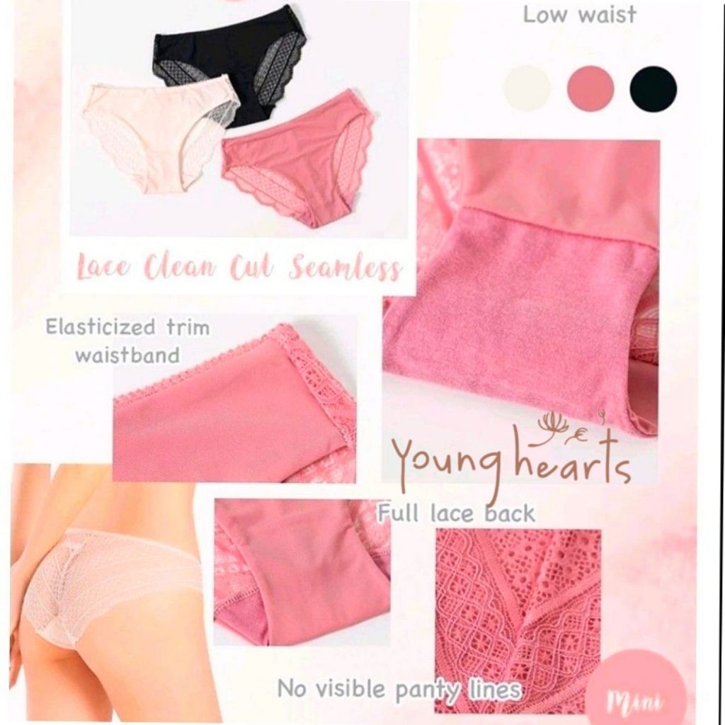 PANTY YOUNG HEARTS MINI LACE SEAMLESS M L CD CELANA DALAM HEART WANITA Y27 000756 RENDA