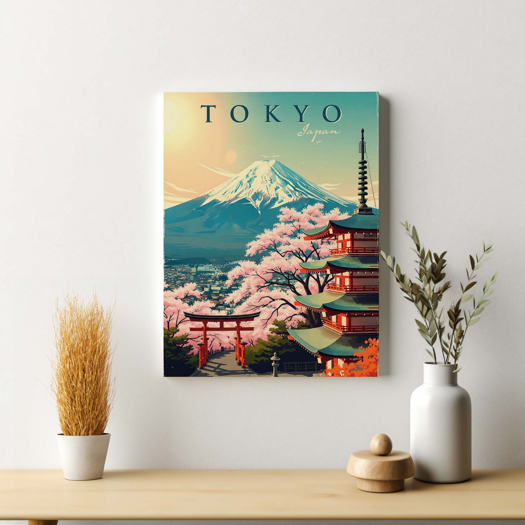 Poster Tokyo Jepang Bunga Sakura Pajangan Rumah Vintage Bingkai Kayu Siap Pasang