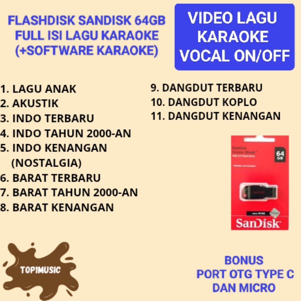 flashdisk sandisk 64GB isi full lagu karaoke player update terbaru
