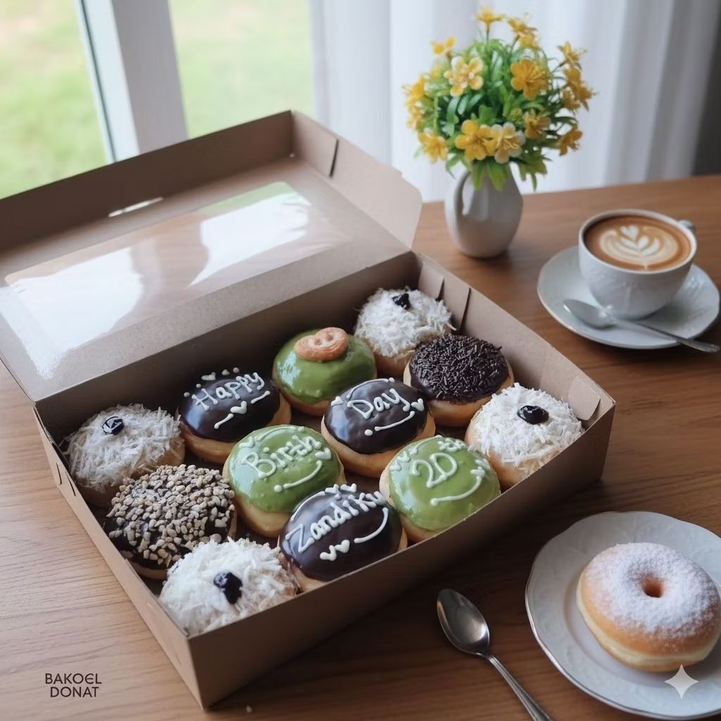 Donat ultah coklat mix  greentea(bisa request tulisan dan toping)