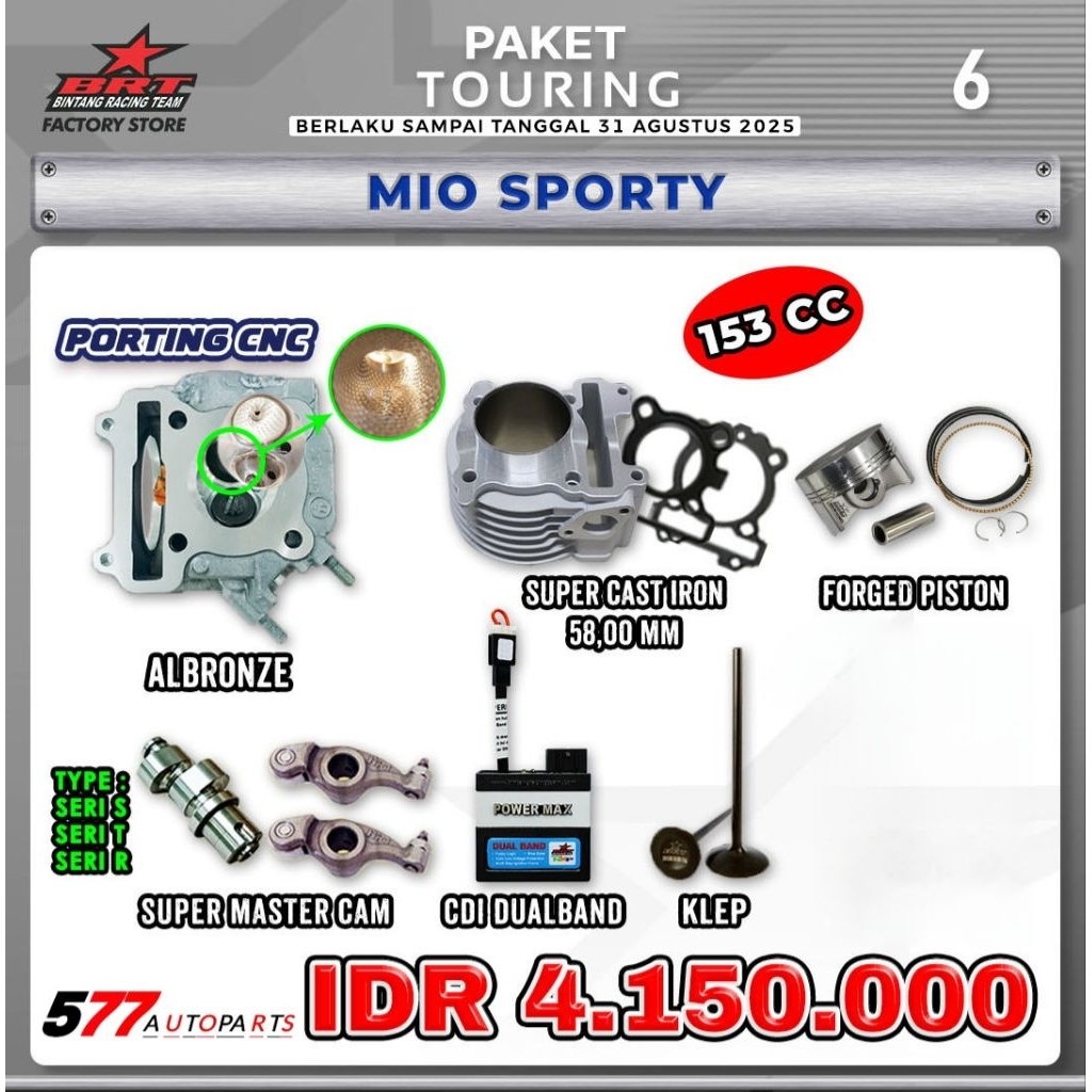 Paket Touring 6 Bore Up 153cc BRT Mio Sporty