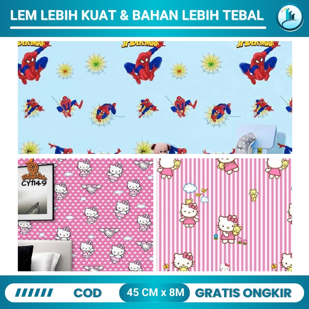 Wallpaper Sticker Dinding Dekorasi Ruangan Sticker Walpaper Anak Laki Spiderman 3D Mudah Dipasang