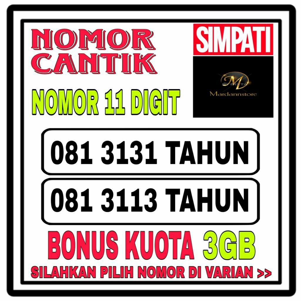 NOMOR CANTIK SIMPATI 11 DIGIT SERI TAHUN LAHIR KUOTA 3GB