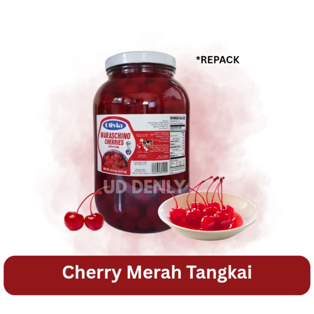 Cherry Tangkai Merah Olivia Maraschino *Repack buah ceri merah tangkai