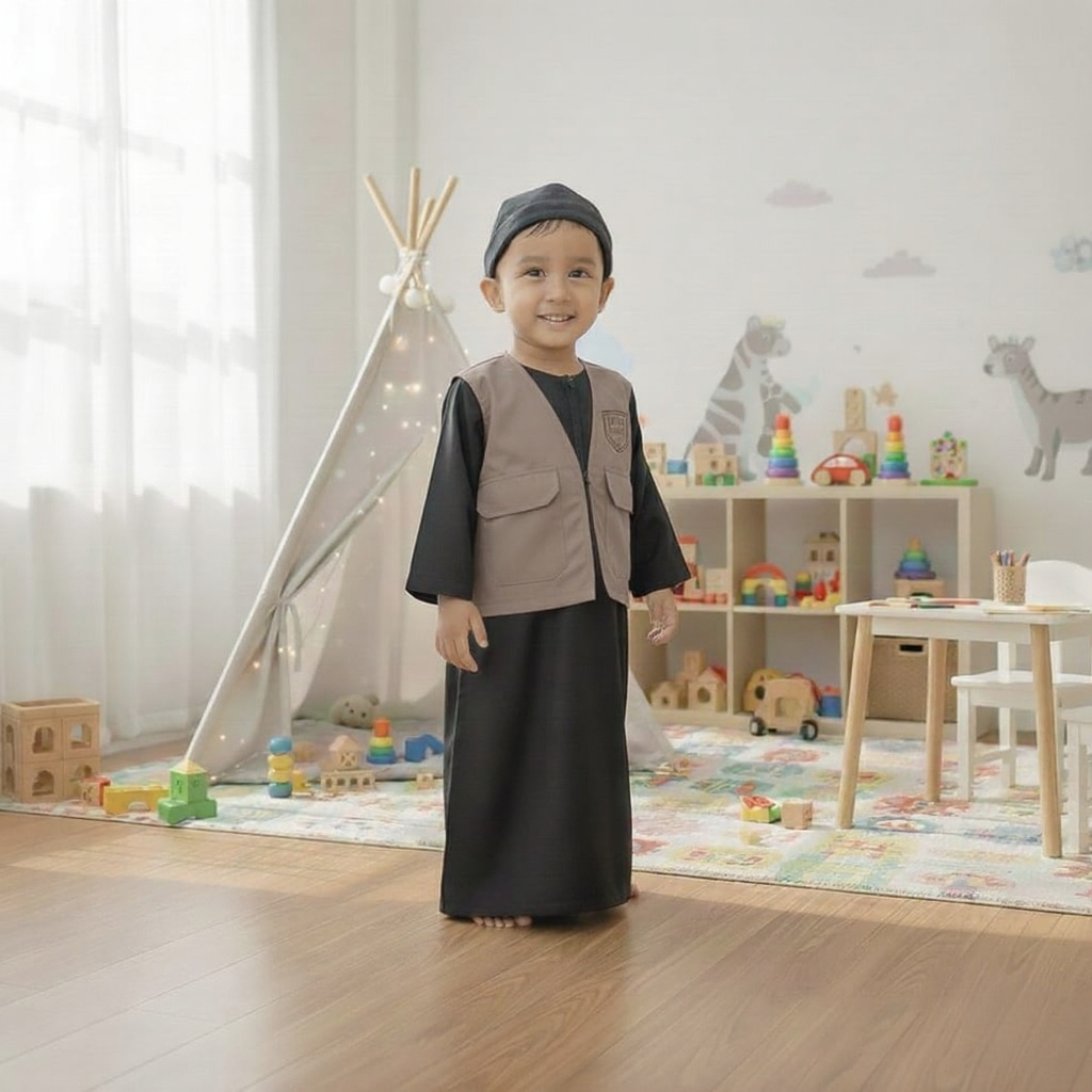 (EGSUS) KOKO JUBAH ANAK LENGAN PANJANG - JUBAH GAMIS ANAK ROMPI Hitam Milo