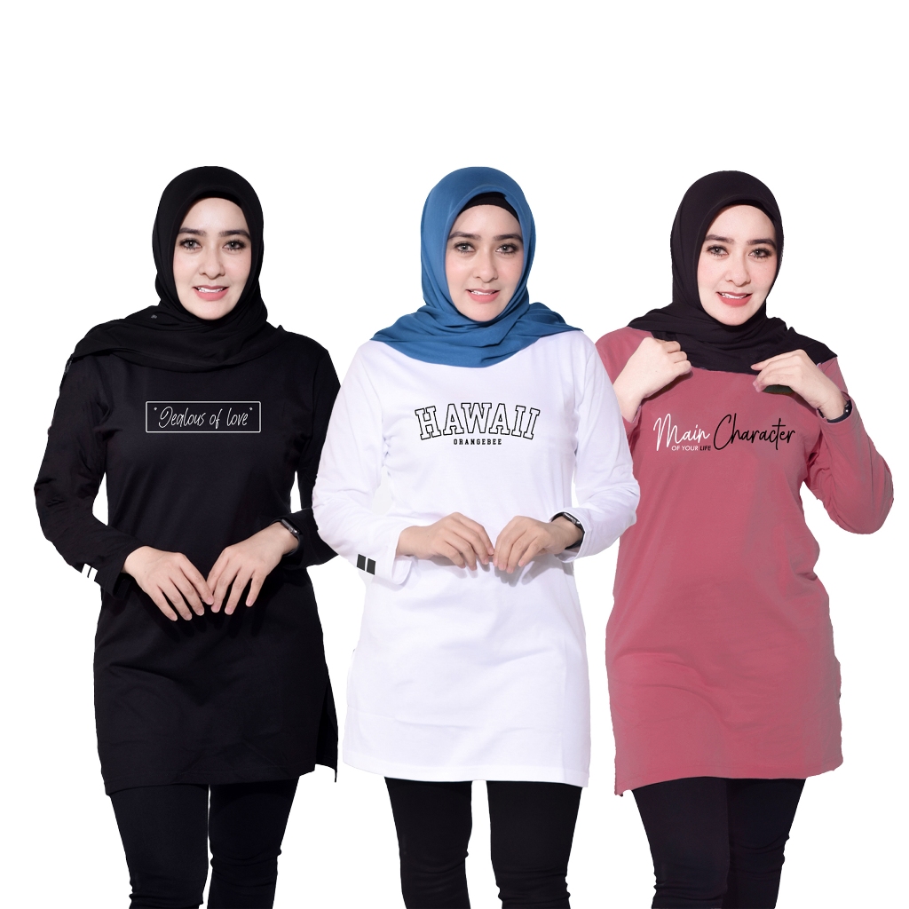 Tunik kaos Wanita - OrangeBee New Collection - Tunik Kaos - Tunik Muslimah - Tunik Kekinian - Tunik 
