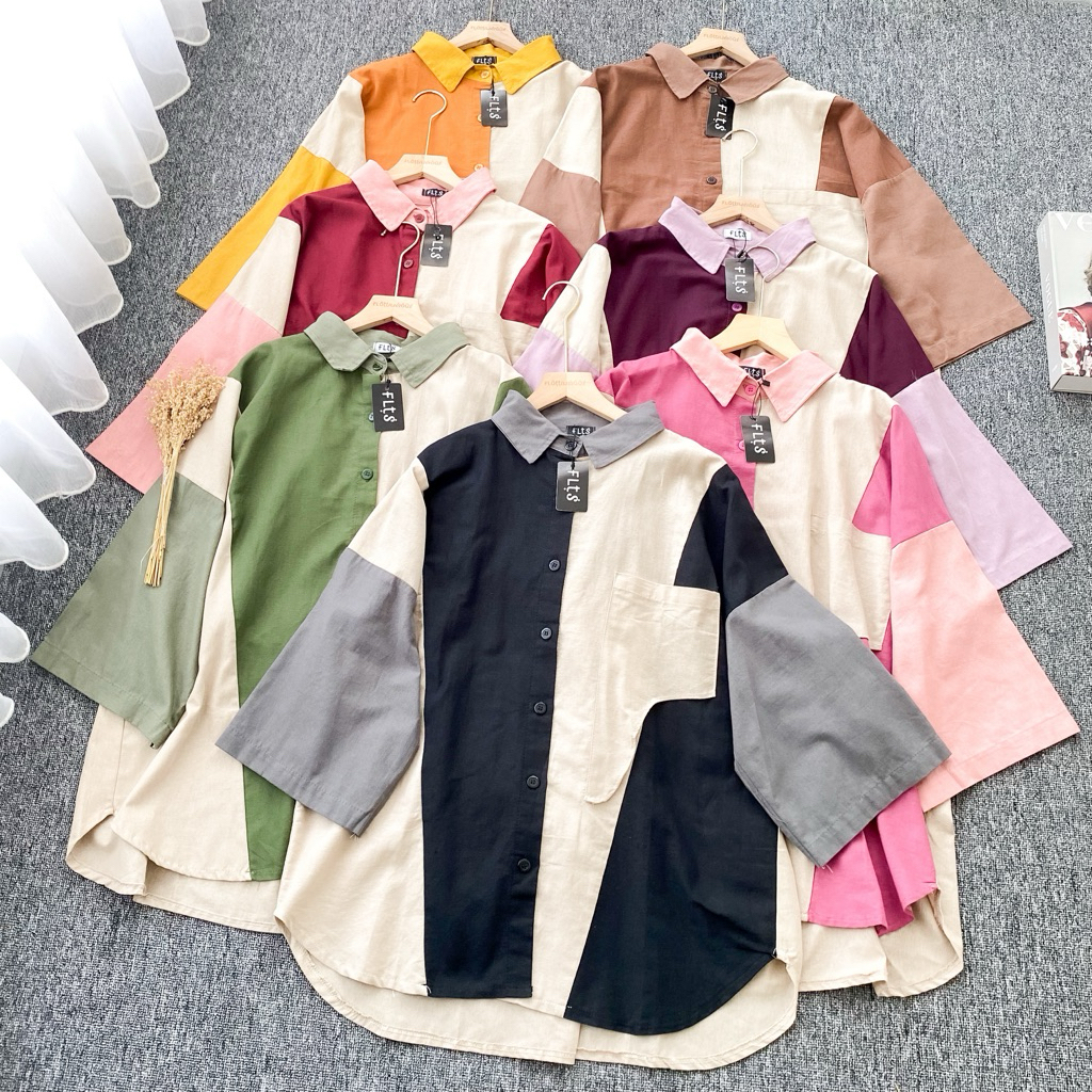 MAIZA SHIRT - FLOTTILICIOUS / Oversize Blouse / Bahan Katun Linen Rami / Bigsize Outfit / Kemeja San