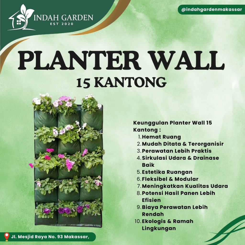 Wall Planter Bag 15 Kantong Easy Grow Hijau