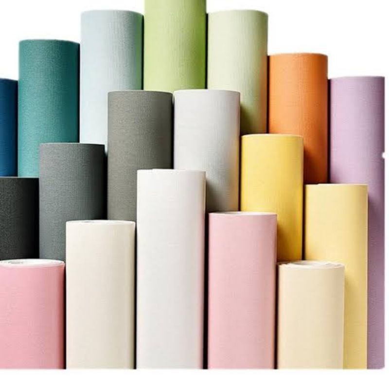 WALLPAPER DINDING Ukuran 45 cm x 4M Motif POLOS PASTEL BIRU PINK HITAM PUTIH PREMIUM BERTEKSTUR