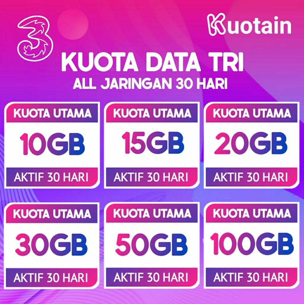 Kuota Data Tri 30 Hari/Kuota Data Tri Bulanan/Kuota Tri 30 Hari