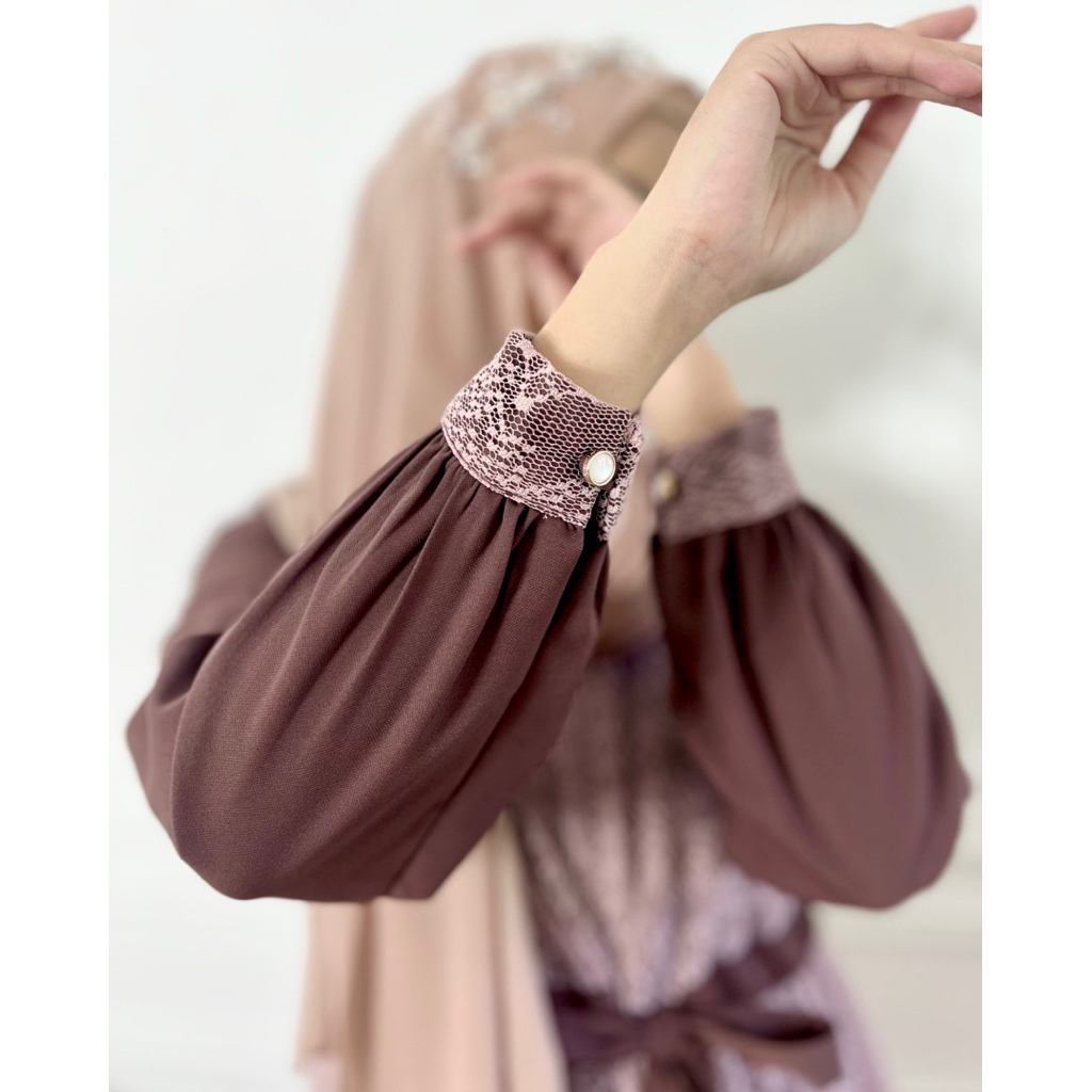 Elmiza - Leoni Dress Bahan Premium Safeena Platinum Mix Brukat Dress Muslimah Terbaru Lebaran Kondangan Adem Elegan Mewah-2