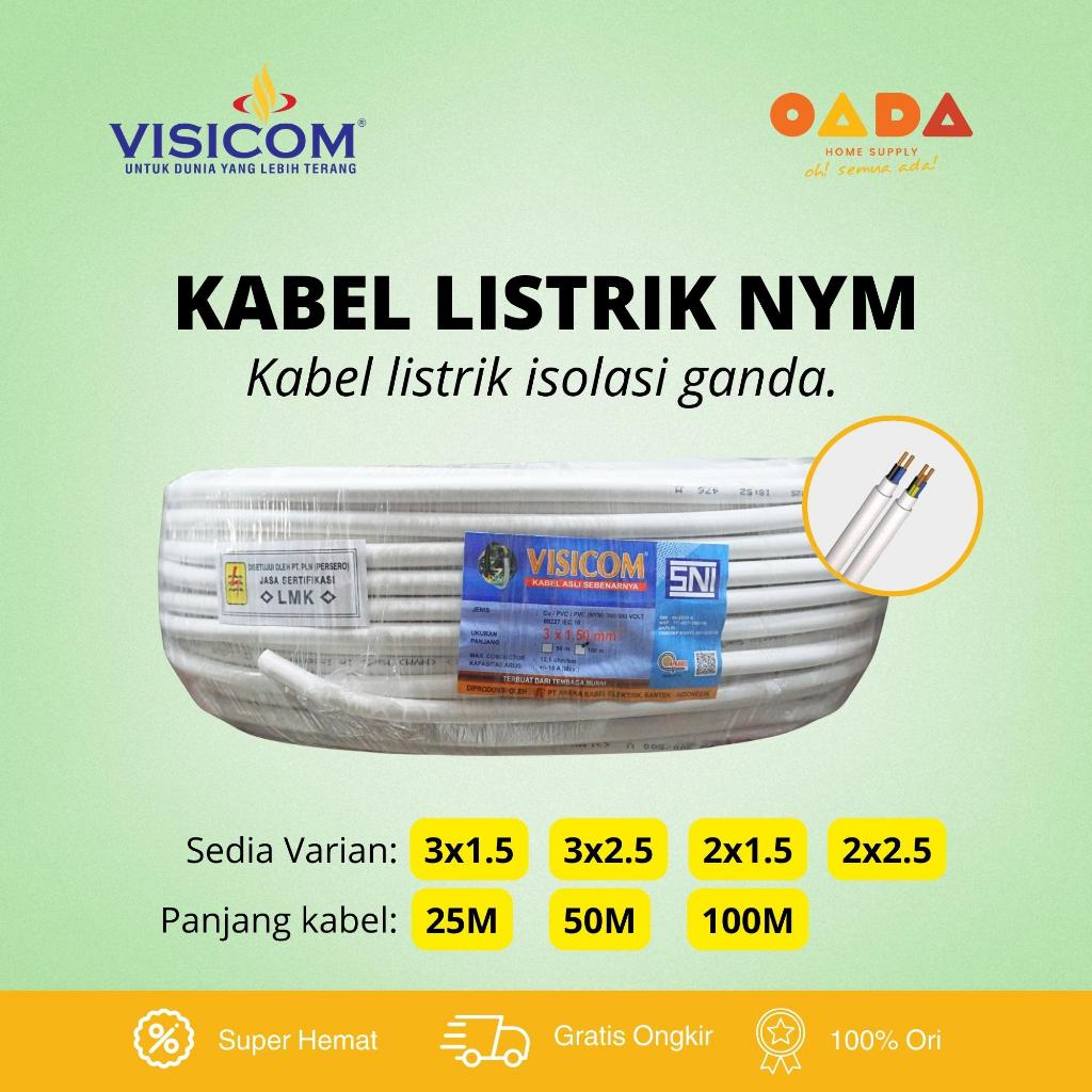 VISICOM Kabel NYM 3 x 1.5 mm 25 Meter 50 Meter 100 Meter Kawat Tembaga Tunggal PVC Putih Listrik SNI