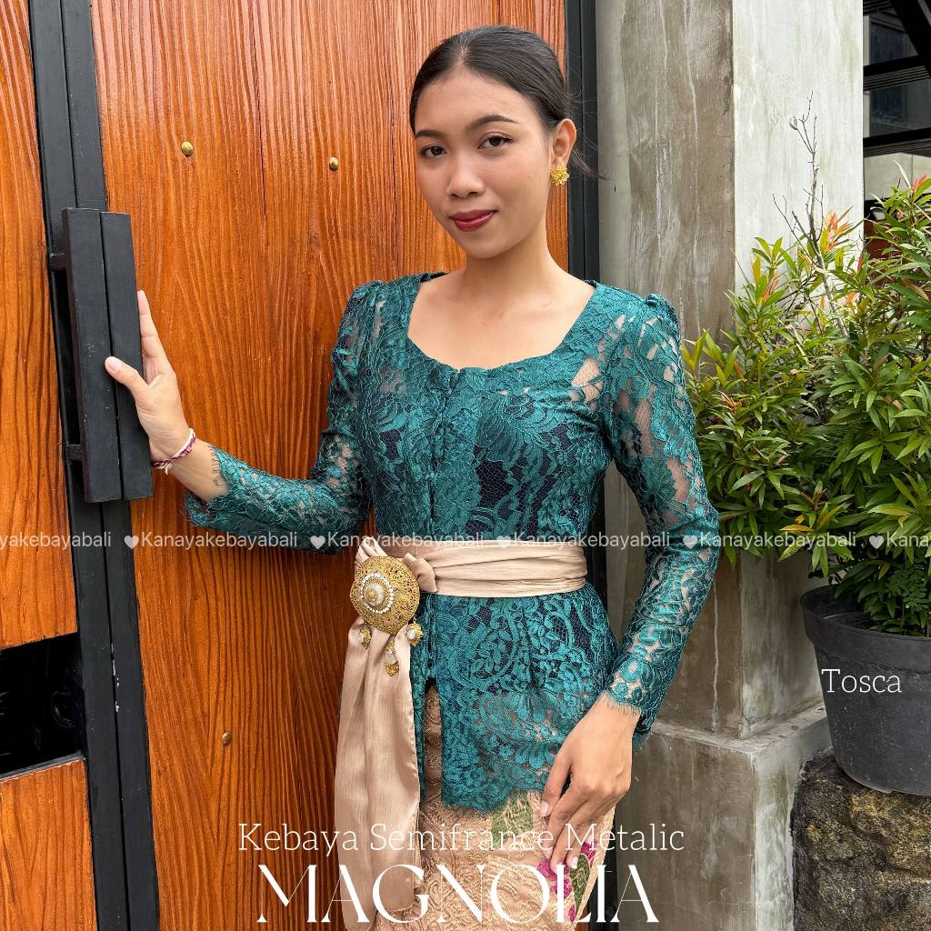 (HANYA KEBAYA) Atasan Baju Kebaya Jadi Brokat Semifrance Metalik Magnolia Kebaya Bali Modern Wisuda