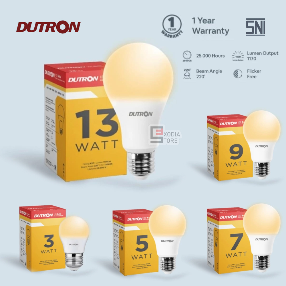 DUTRON Bohlam Bola Lampu LED Bulb 3 Watt 5 Watt 7 Watt 9 Watt 13 Watt 3000K Kuning Warm White SNI 3W