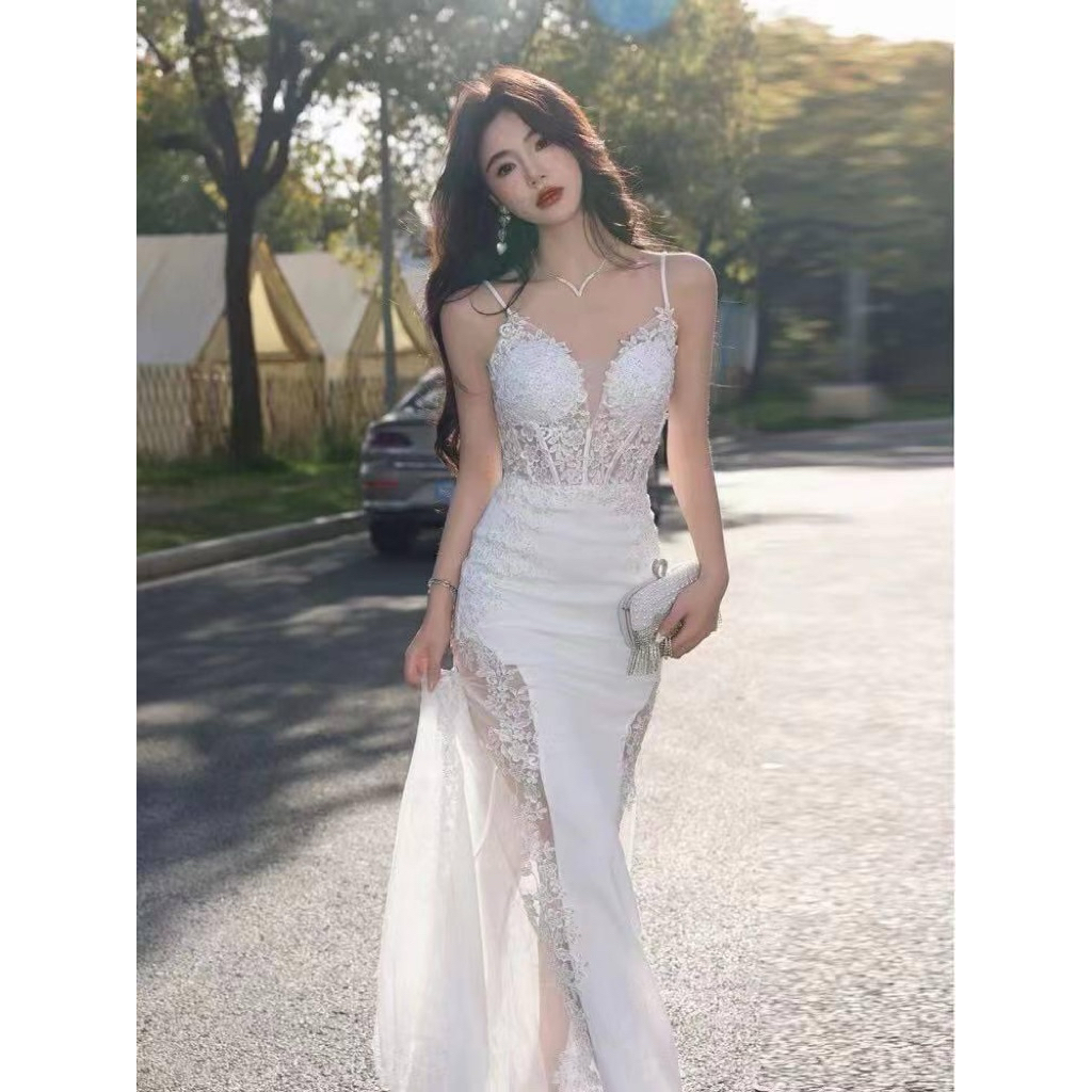 white dress party korean style prewedding dress